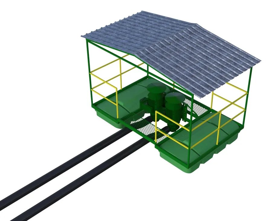Flutuante para 2 bombas monobloco de 15 a 40 CV com corrimão e telhado
